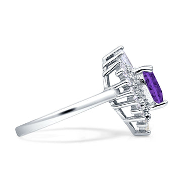 Heart Halo Amethyst CZ Bridal Promise Ring 925 Sterling Silver Wholesale